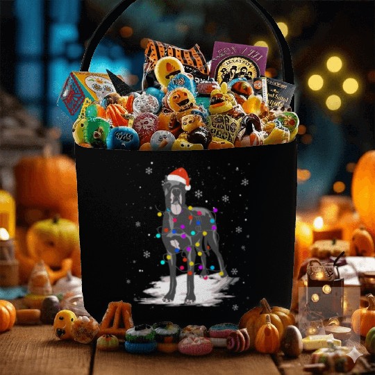 Great Dane With Christmas Lights Santa Fabric Baskets