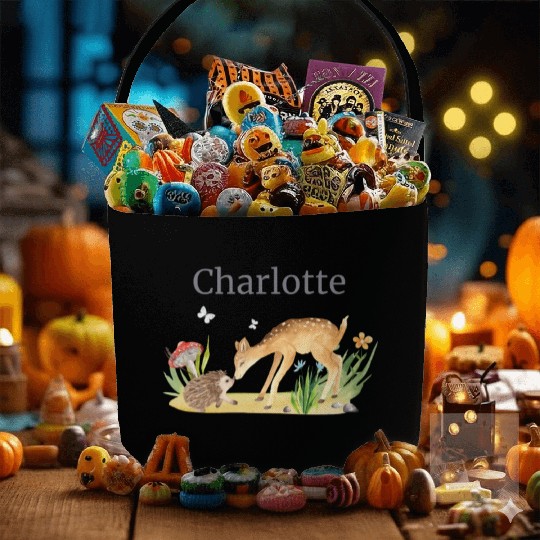 Forest Animal Deer Hedgehog Flowers Name Charlotte Fabric Baskets