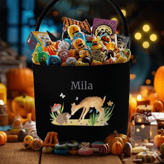 Forest Animal Deer Hedgehog Flowers Name Mila Fabric Baskets