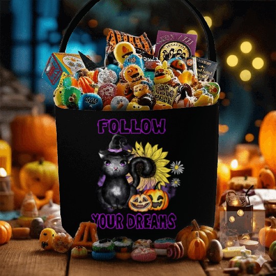Follow Your Dreams - Black Cat Jack-O-Lantern Fabric Baskets