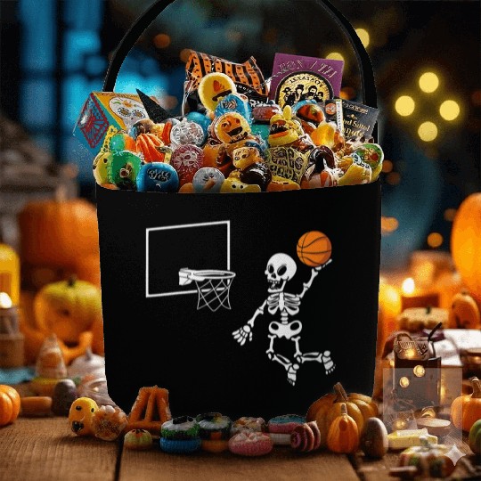 Basketball Skeleton Halloween Bones Trick Or Treat Fabric Baskets