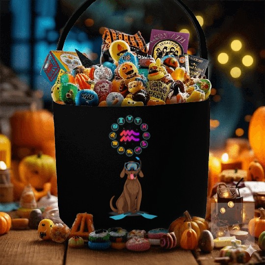 Funny Dog Lover Horoscope Aquarius Zodiac Sign Pun Fabric Baskets