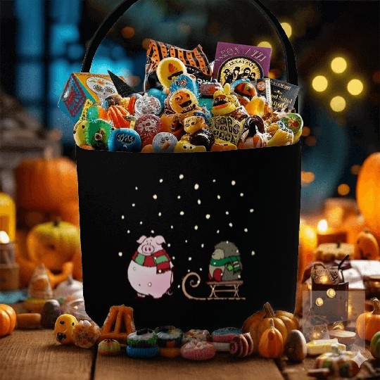 Winter fun with pig and hedgehog Fabric Baskets