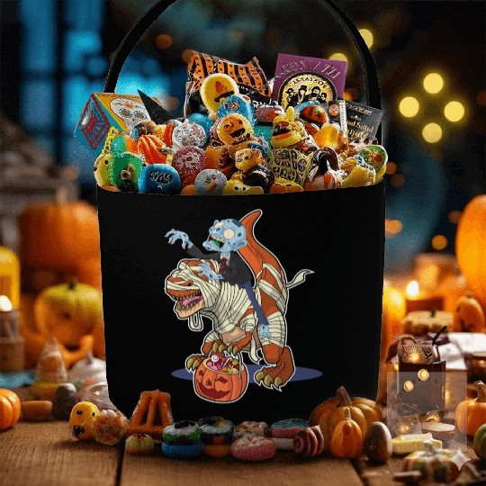 Halloween monster riding dinosaur mummy Fabric Baskets