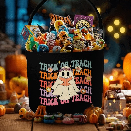 Groovy Trick or Teach Boo Ghost Pre-K Teacher Life Fabric Baskets