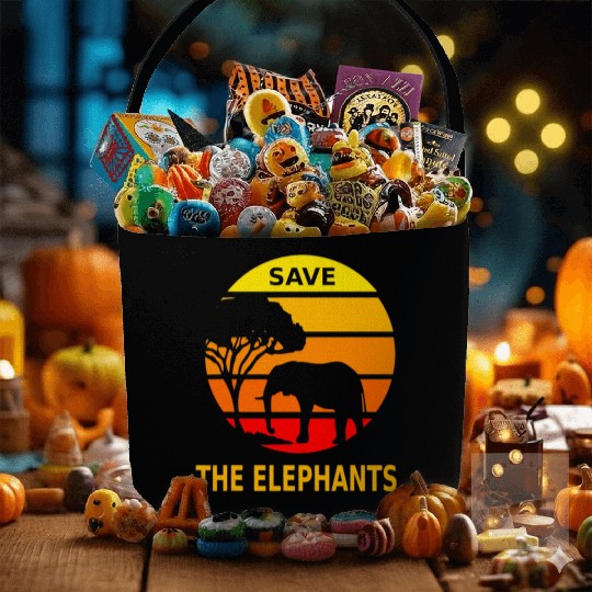 Retro Vintage Save the Elephants Fabric Baskets