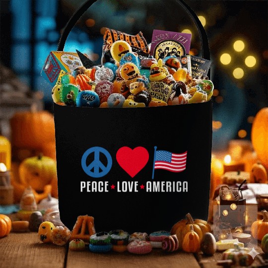 Peace Love America US Flag Independence Fabric Baskets