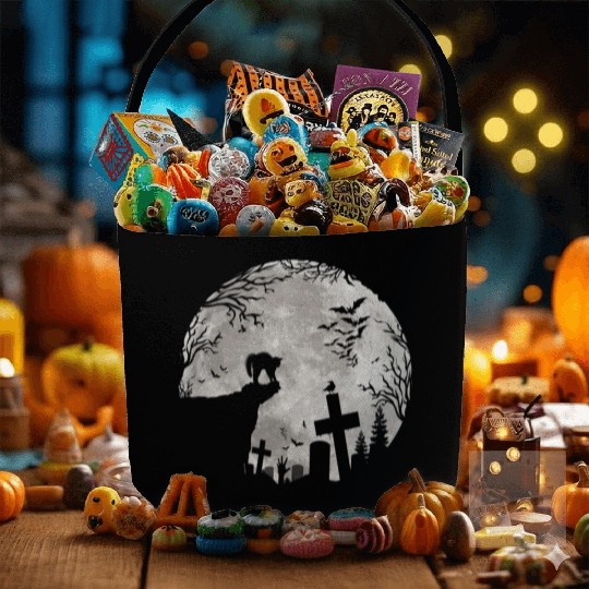 Halloween Black Cat Werewolf Full Moon Bats trick Fabric Baskets