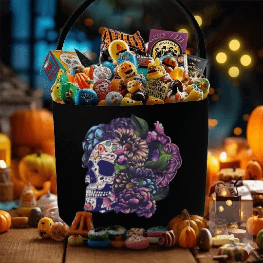 Halloween Sugar Skull And Flowers Fabric Baskets