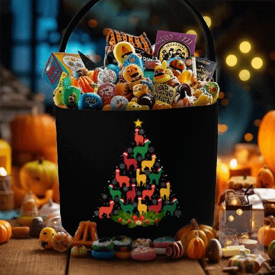 Family Matching Christmas Pajama Alpaca Xmas Tree Fabric Baskets