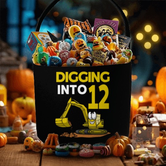 Excavator Driver Digging Into 12 Birthday Fabric Baskets