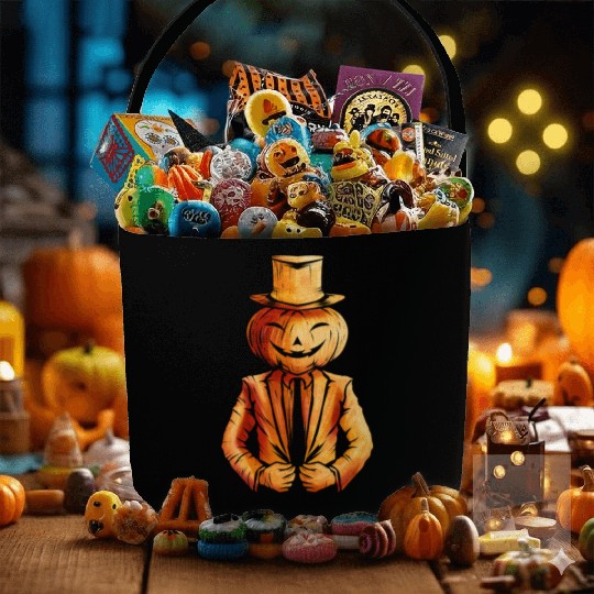 Realistic Jack O Lantern Pumpkin Man In Suit Fabric Baskets