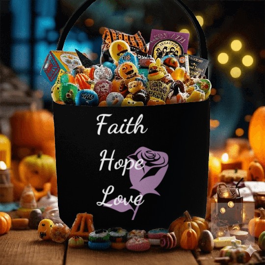 Faith Hope Love with a Rose Fabric Baskets