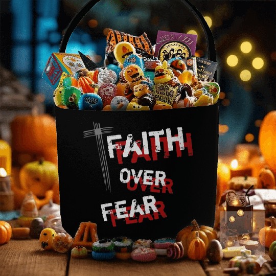 Inspirational Christian Cross Faith Over Fear Fabric Baskets