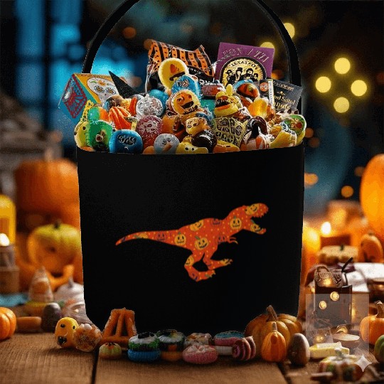 Dinosaur Pumpkin Head Jack O' Lantern Halloween Fabric Baskets