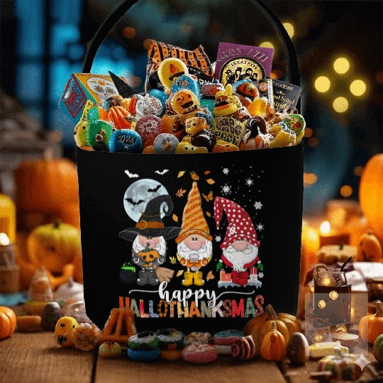 Happy Hallothanksmas Gnomes Lover Halloween Fabric Baskets