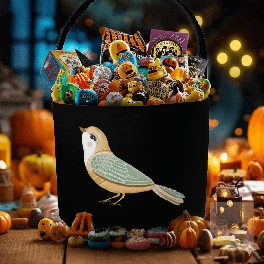 Folk art little fancy bird Fabric Baskets