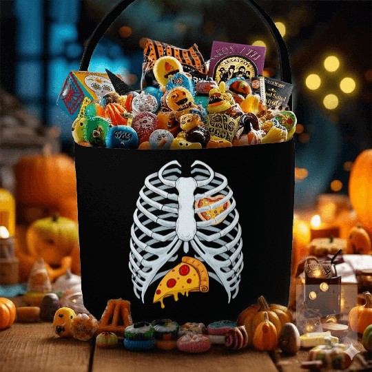 Funny PIzza Skeleton Rib Cage Halloween Costume Fabric Baskets