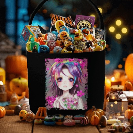 Anime Kawaii Chibi Girl Flowers Blossoms Gift Fabric Baskets