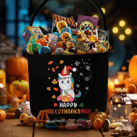 Unicorn Lover Halloween Happy Hallothanksmas Fabric Baskets