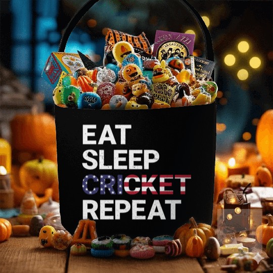 Eat Sleep Cricket Repeat USA Flag Sports Gift Fabric Baskets