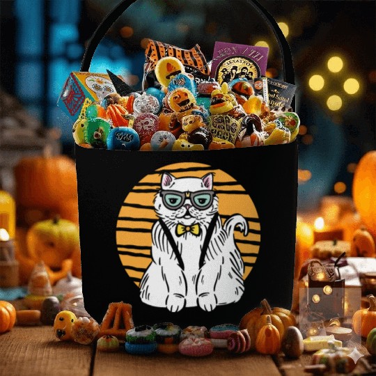 Stylish Nerd Persian Cat Beanie Glasses Tattoo Fabric Baskets