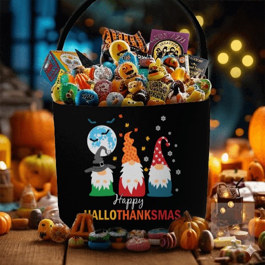 Happy Hallothanksmas Gnomes Lover Halloween Fabric Baskets