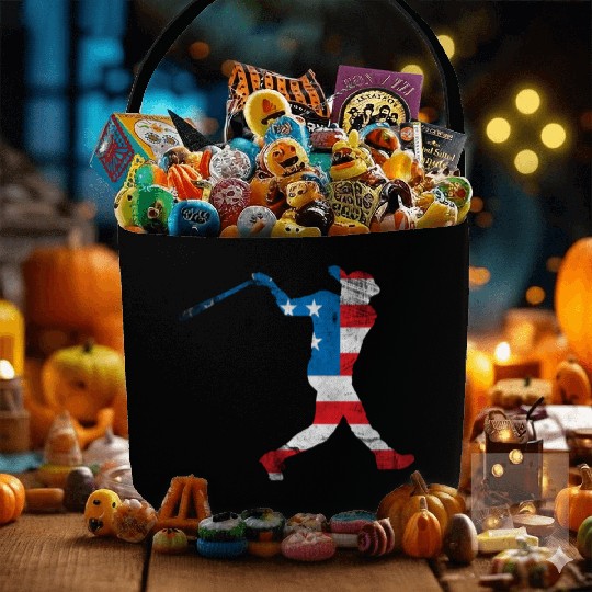 USA Flag Baseball Player Sport Lover 4th Of July Fabric Baskets