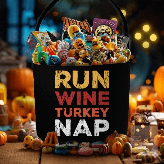 Thanksgiving Run Wine Turkey Nap Funny Vintage Fabric Baskets
