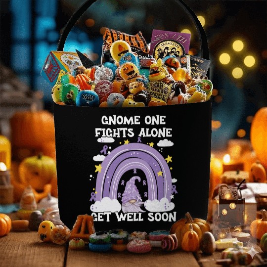 Gnome One Fights Alone Lavender Cancer Fabric Baskets