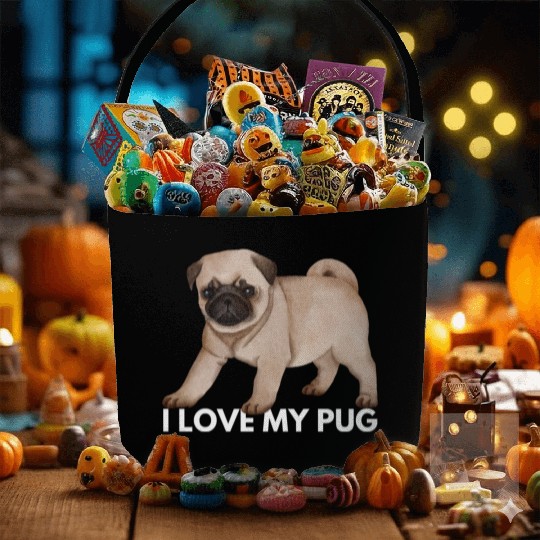 I Love My Pug - Cute Kawaii Funny Dog Fabric Baskets