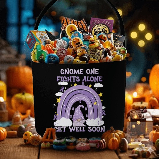 Gnome One Fights Alone Lavender Cancer Fabric Baskets