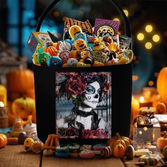 Beauty Dance Macabre Sugar Skull Girl Fabric Baskets
