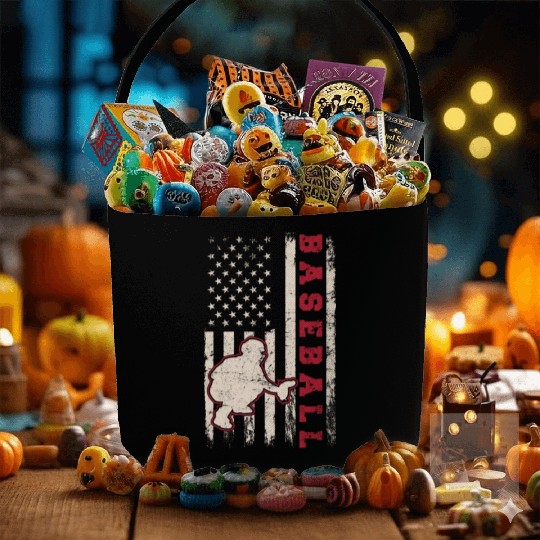 Baseball Catcher USA Flag Patriotic American Flag Fabric Baskets