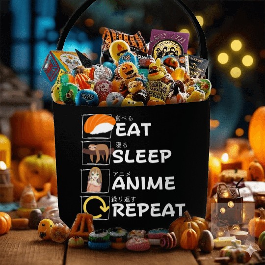 Eat Sleep Anime Repeat Fabric Baskets, Anime Manga