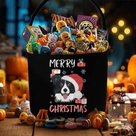 Border Collie Merry Christmas Fabric Baskets