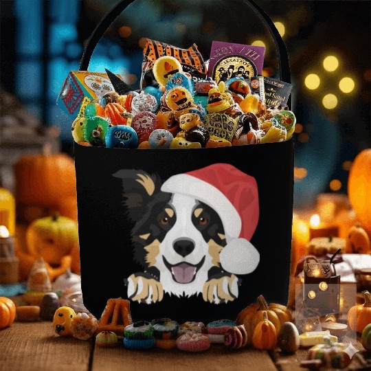 Border Collie Merry Christmas Fabric Baskets