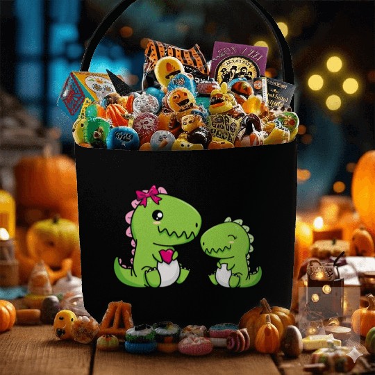 Big sister brother dino siblings boy girl heart Fabric Baskets