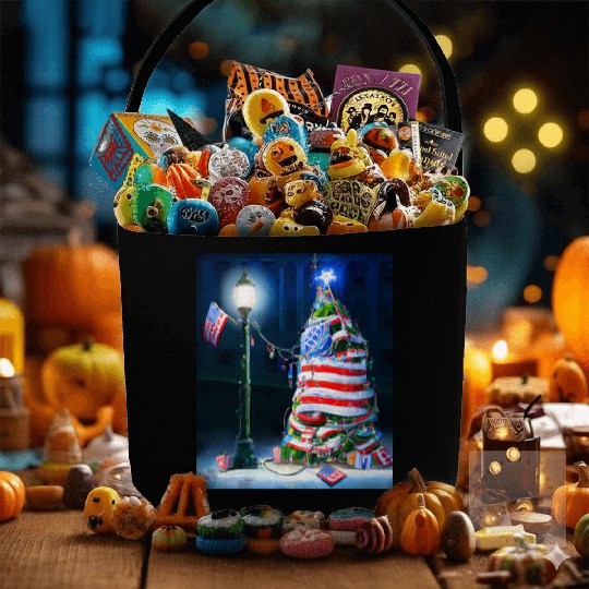 Patriotic Christmas US Flag With Christmas Fabric Baskets