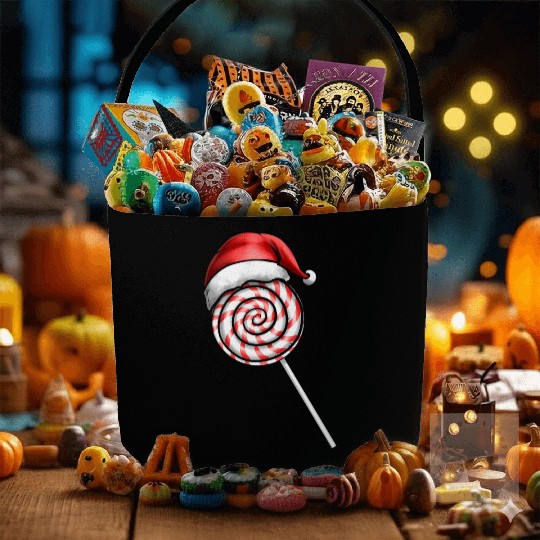 Candy Cane Lollipop Santas Hat Merry Christmas Fabric Baskets