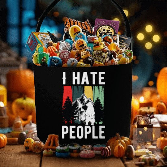 Vintage Camping Costume Of Bear Says I Hate People Fabric Baskets