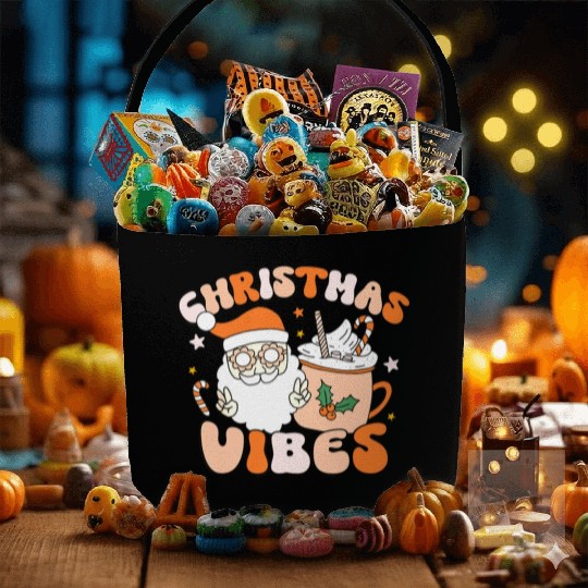 Retro Groovy Christmas Vibes Cute Santa Claus Xmas Fabric Baskets