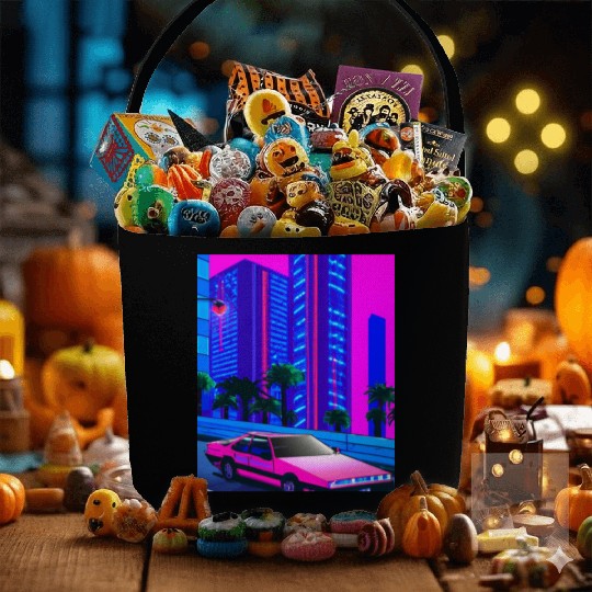 Vaporwave Car Synthwave City Fabric Baskets