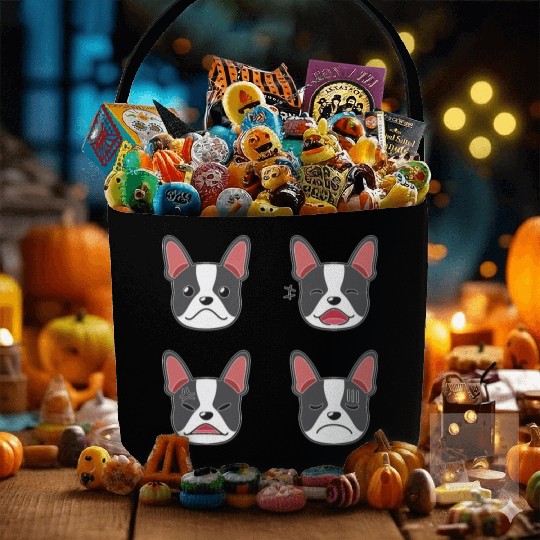 Funny Boston Terrier Dog Cartoon Faces Fabric Baskets