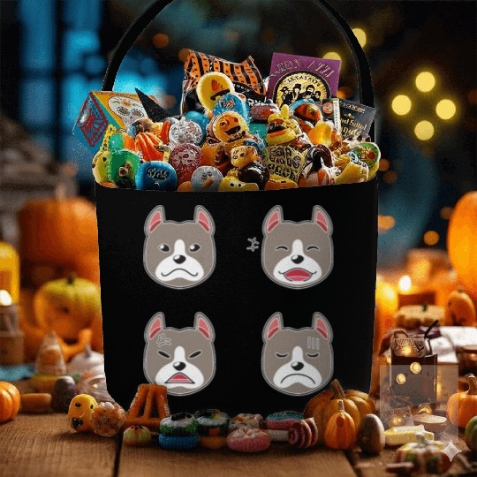 Funny Pitbull Terrier Dog Cartoon Faces Fabric Baskets