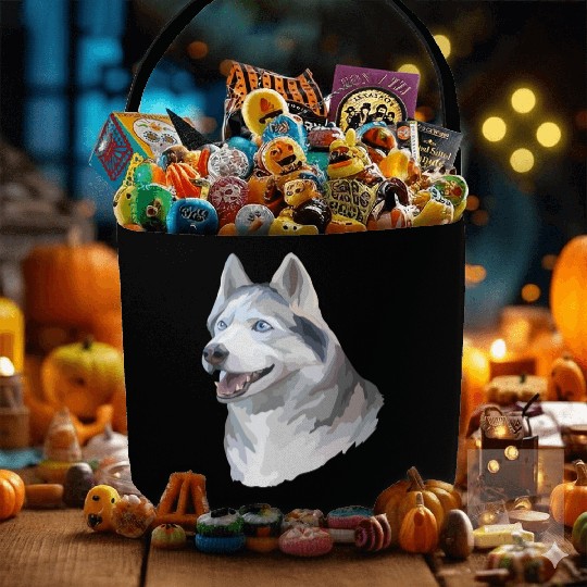 Cute Siberian Husky Dog Watercolor Painting Fabric Baskets