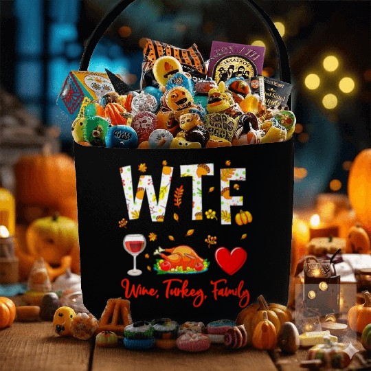 Wine Turkey Family WTF Funny Thanksgiving Fabric Baskets