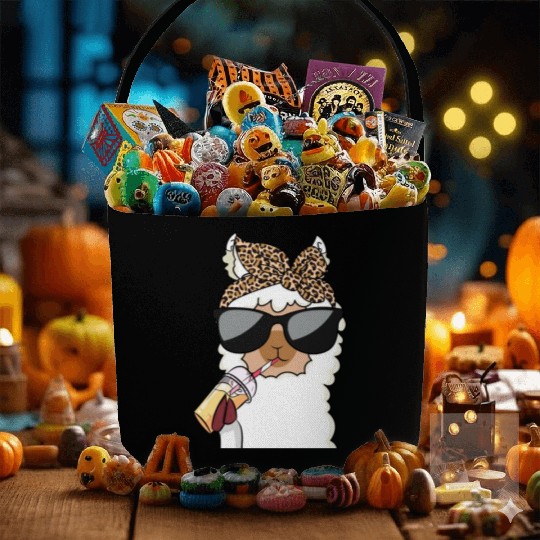 Llama Leopard Girls Women Alpaca Lover Fabric Baskets