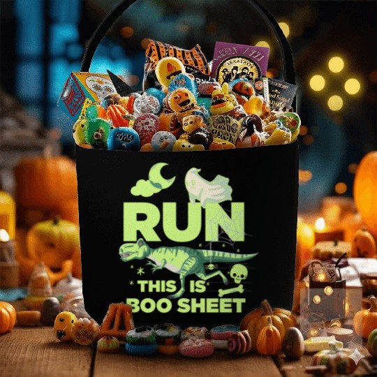 RUN THIS IS BOO SHEET RUNNING DINOSAUR REX GAME Fabric Baskets