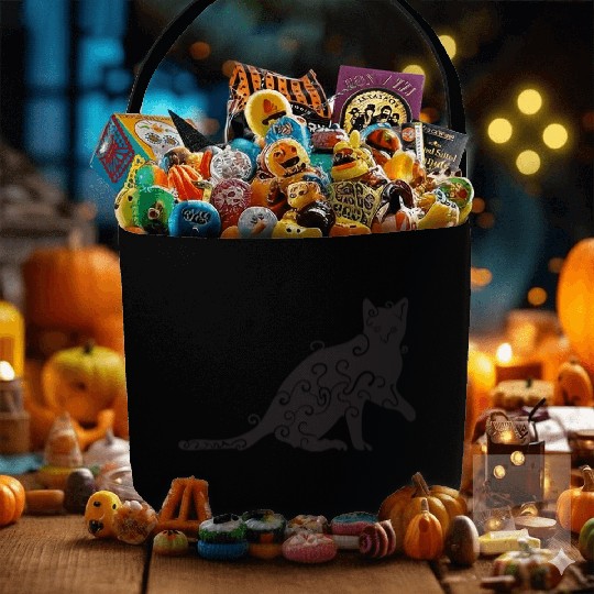 Black magic Cat desk mat , black cat holding on Fabric Baskets